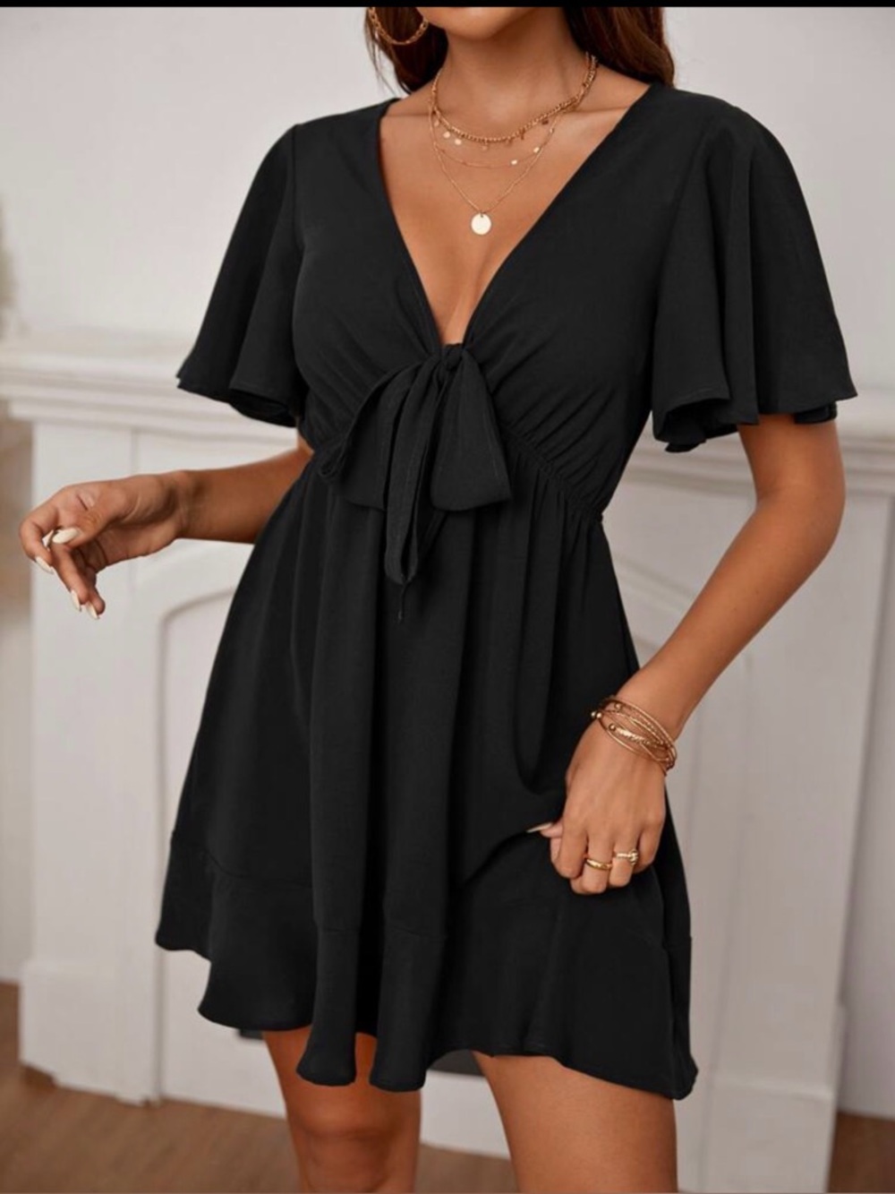 Elegant Black Tie-Front Dress NWT